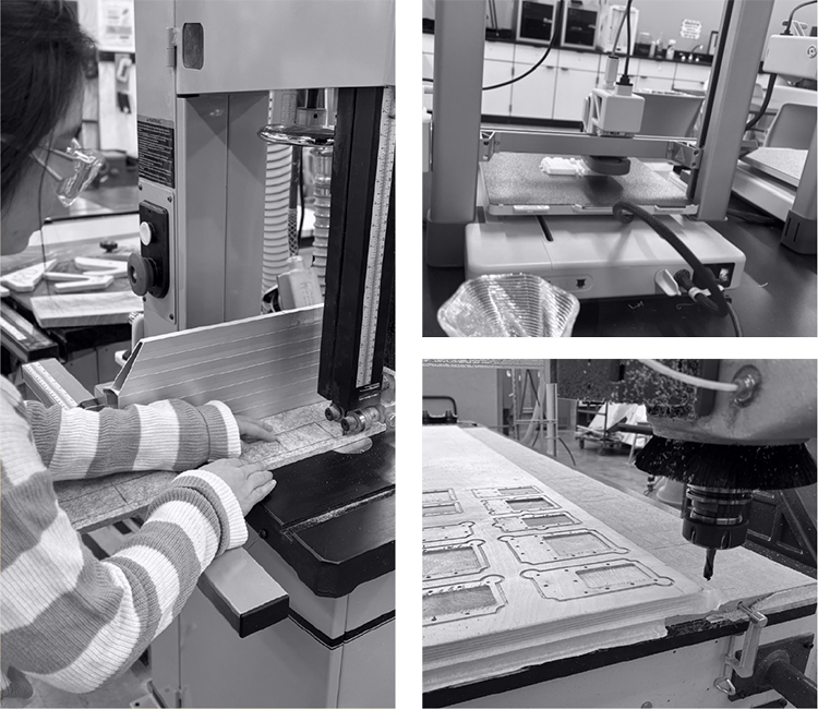 Jade working with CNC machines to create plywood base